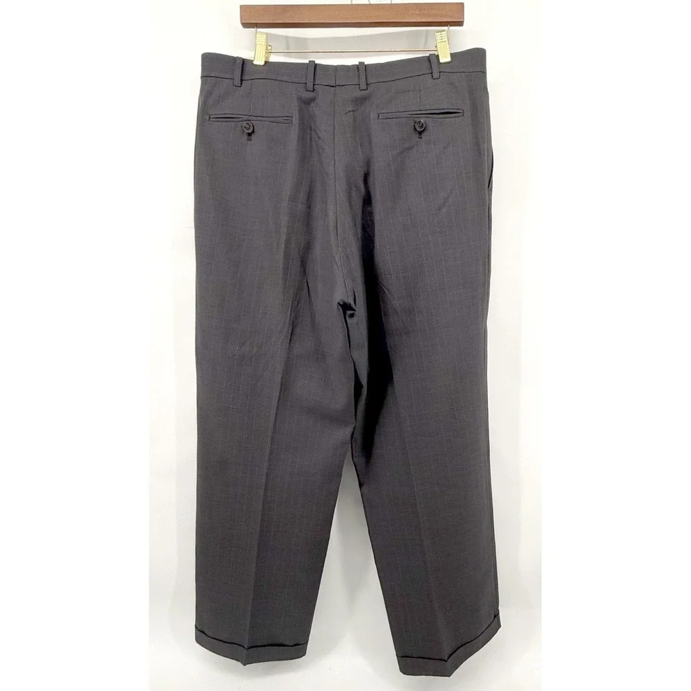 Ralph Lauren Suit Mens 43L Charcoal Gray Pinstripe 100% Wool Pants 46x30